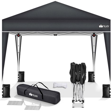 tillvex Pavillon 3x3m Anthrazit wasserdicht Pop-Up Faltpavillon höhenverstellbar Gartenzelt UV Schutz 50+ Partyzelt mit Tasche für Garten (1/5)