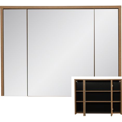 Badezimmer Spiegelschrank 100 cm HARLOW-56 Eiche (Hunton-Oak) , B/H/T: ca. 100/75/16 cm (1/5)