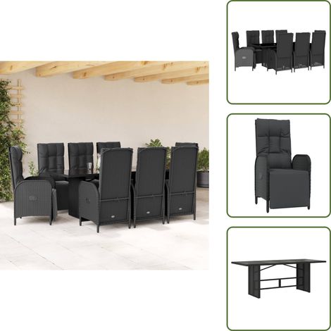 Poltrone da giardino - vidaXL Set da Pranzo da Giardino 9 pz con Cuscini Nero in Polyrattan - Rattan