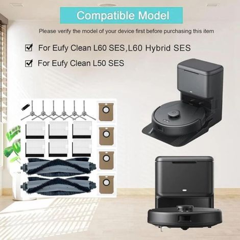 Kit d'accessoires pour Eufy Clean L60 SES / L60 Hybrid SES / L50 SES, 2 brosses principales, 6 brosses latérales, 6 filtres, 4 sacs de rechange (1/3)