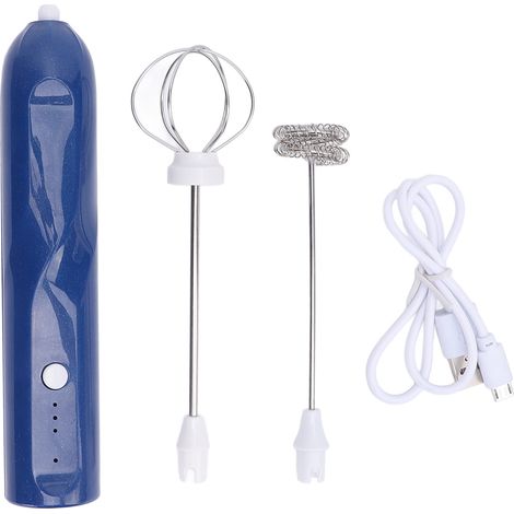 Mousseur à lait Rechargeable, baguette portative avec 2 accessoires de fouet, mélangeur de boissons électrique, mousseur pour café, œuf bleu. (1/5)