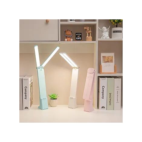 Lampe de bureau enfant à double LED - Blanche, pour la maison ou le bureau, petite lampe de bureau portable, large portée d'éclairage, lampe de bureau à batterie rechargeable (1/4)