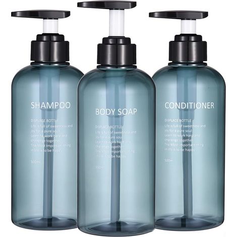 Lot de 3 flacons rechargeables de 500 ml pour shampooing, gel douche et détergent (bleu) (1/5)