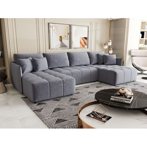 Wohnlandschaft Schlafsofa Sofa TREVISO Stoff Monolith Hellblau (1/5)