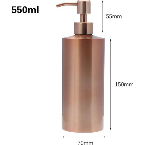Flacon distributeur de savon liquide Rose Goldr (550 ml) avec pompe, pour lotion, gel hydroalcoolique et shampoing. Flacon en acier inoxydable pour salle de bain. (1/5)