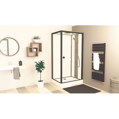 ONDEE - Cabina de ducha GONEA - Montaje sin silicona - Perfiles de aluminio - negro mate - se entrega en kit - 110x80cm (1/5)