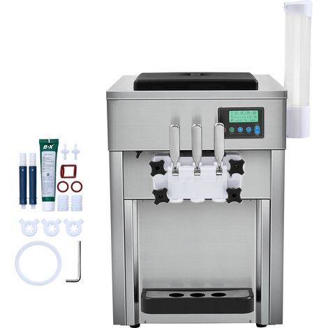 Kommerzielle Eismaschine vonmophorn,21 QT/H Leistung,1800 W,3 Geschmacksrichtungen,Arbeitsplatte,2x4 l-Behälter,2x1,8 l-Zylinder,LCD-Bildschirm,automatische Reinigung,Vorkühlung,Restaurant/Snackbar