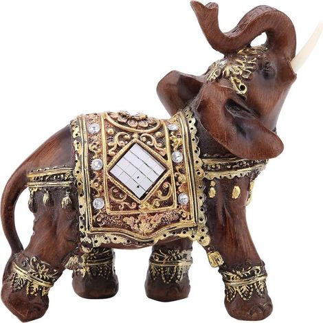 Elephant Statue Feng Shui Lucky Wood Grain Thai Elephant Sculpture Lucky Gift/Figurine for Home Decor, Office Decor(M) (1/5)