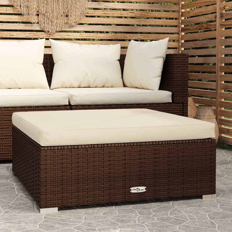 vidaXL Repose-pied de jardin coussin Marron 70x70x30 cm Résine tressée (1/5)