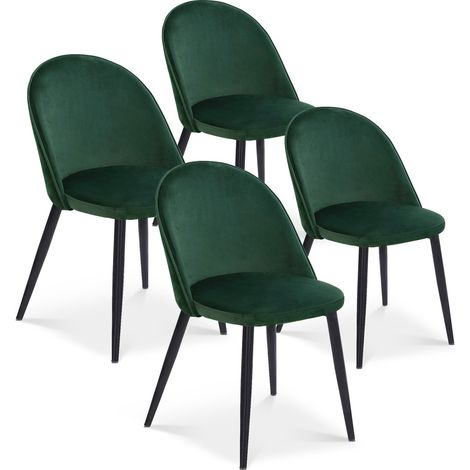 Lot de 4 chaises Cecilia Velours Vert pieds noirs (1/2)