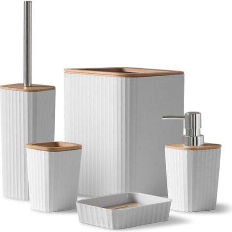 Set accessori bagno bianco in plastica e bambù 5 pezzi – Show