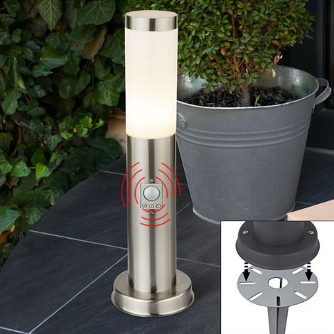 Gartenlampe mit Bewegungsmelder Außen Sockelleuchte Stehleuchte Bewegungsmelder Wegebeleuchtung Aussen Boden, mit Erdspieß, Edelstahl, 1xE27, DxH 12,7x 45 cm