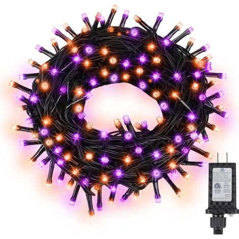 Guirlande lumineuse de 200 LED orange et violettes, 19 m, 8 modes d'éclairage scintillant, étanche, pour Halloween, décoration intérieure et extérieure, jardin ou fête. (1/5)