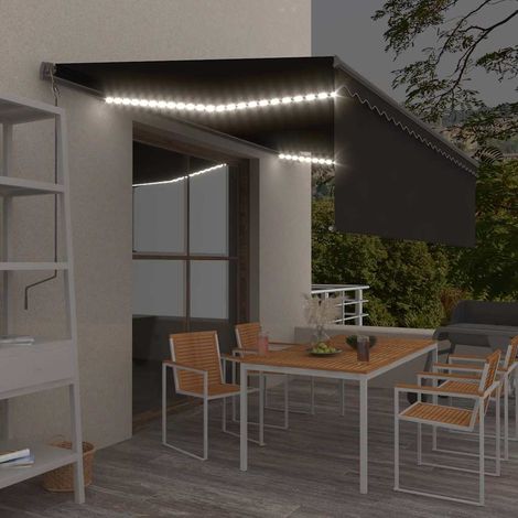 Store banne-Auvent rétractable manuel avec store et LED 5x3 m Anthracite (1/5)