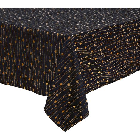 Nappe de Fêtes en velours Noir motif étoiles dorées 140 x 240 cm - Feeric Christmas (1/4)
