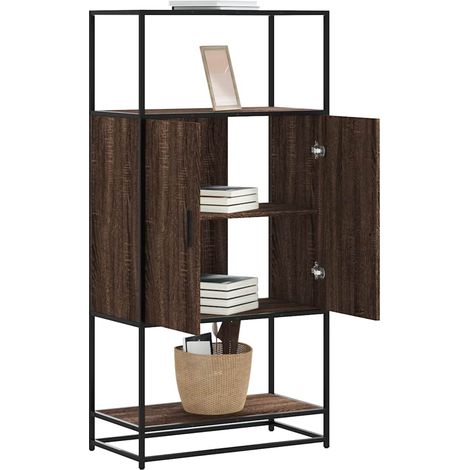 Highboard Braun Eichen-Optik 68x35x139 cm Holzwerkstoff Metall