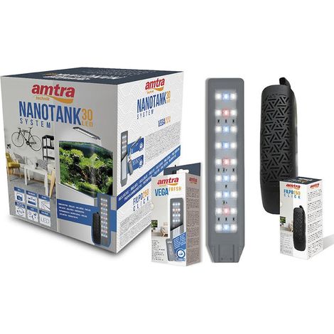 Aquarium en verre avec coins avant arrondis Système Nanotank cube 30 complet avec lumière LED et filtre