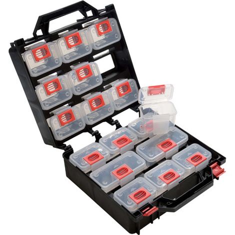 Sam Outillage – Boite de rangement 14 compartiments en plastique 350mm x 300mm x 145mm – Pour outils et accessoires – Idéale pour espaces de travail (1/2)