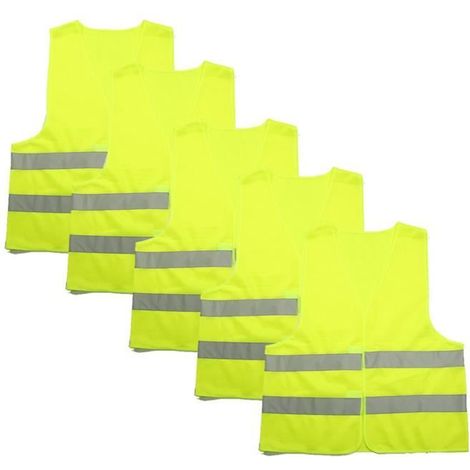 OUQING-5 Pcs Gilets de Sécurité Réfléchissants Gilet Jaune Voiture Haute Visibilité Taille Universelle Gilet de Securite Jaune (1/4)