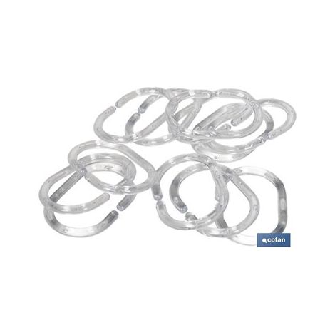 Lot de 12 anneaux de rideau de salle de bain transparents, modèle d'anneau