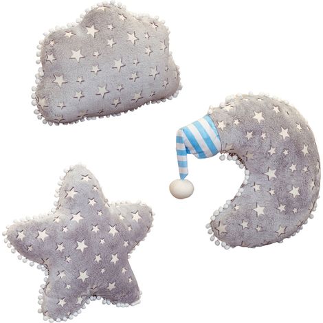 3 oreillers en peluche lune, nuages et étoiles, coussins lumineux mignons et fonctionnels pour la décoration intérieure (1/4)