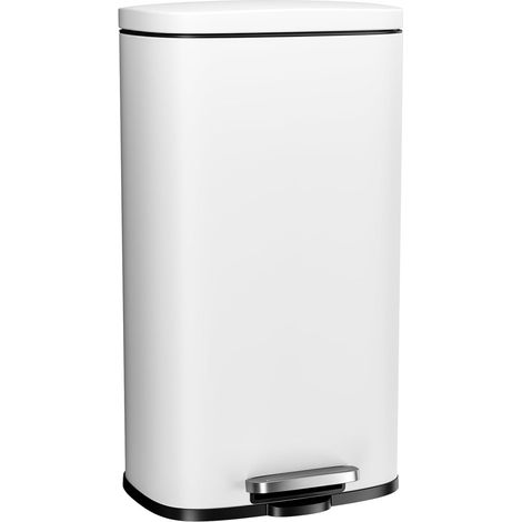 Poubelle 30L en acier - Poubelle à pédale, Blanc (1/5)