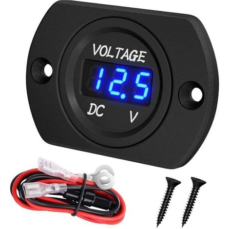 Voltmetro a LED impermeabile per batterie DC 12V 24V, pannello di misurazione della tensione 12V 24V 36V, monitor batteria con luce blu, display digitale rotondo della tensione per auto, nautica, moto
