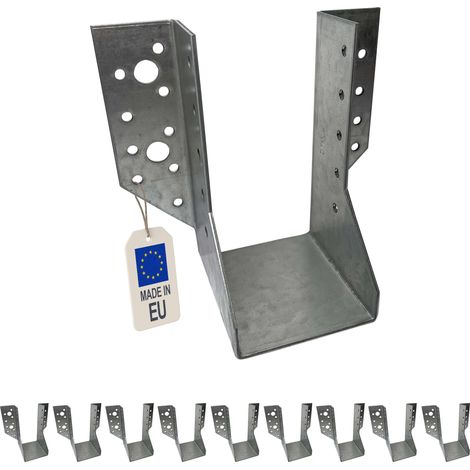 10 sabots de charpente à ailes extérieures - Connecteurs de poutres - Acier galvanisé - Larg 64 x Ht 130 mm - Fabriqué en Europe