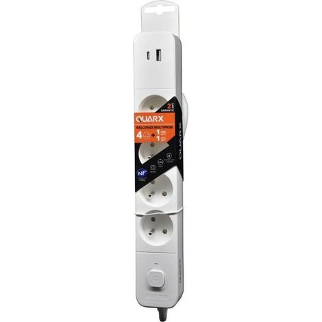 Multiprise - QUARX - 4 prises - Avec USB Type C et USB A, câble 1,5m (1/3)
