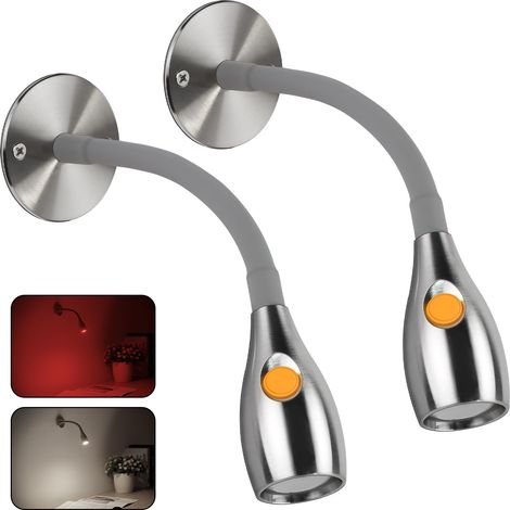 2 x Lampe Lecture 12V LED Camping-Car 4000K Lumière Rouge Murale DC 12V-24V Spot Bateau Caravane Voiture Camion, Flexible Col Cygne (1/5)