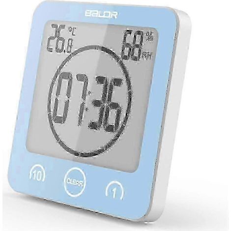 Horloge étanche pour cuisine et douche avec affichage de la température – Bleu (1/4)
