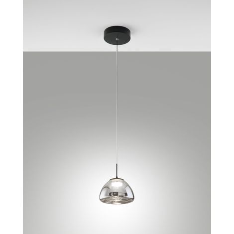 Lampada a Sospensione Lucille in Metallo e Vetro Borosilicato Fumé, LED 8W Dimmerabile a step, CCT 2700K/3000K/4000K, Ø16cm - Lucille