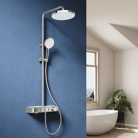 ELEGANT Thermostatic Mixer Shower with Safety Lock 3 Modes and Dual Round Shower Head, Chrome Stainless Steel