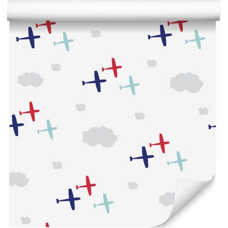 Papier peint coloré à motifs d'avions et de nuages pour salon et chambre 50x1000 cm (1/5)
