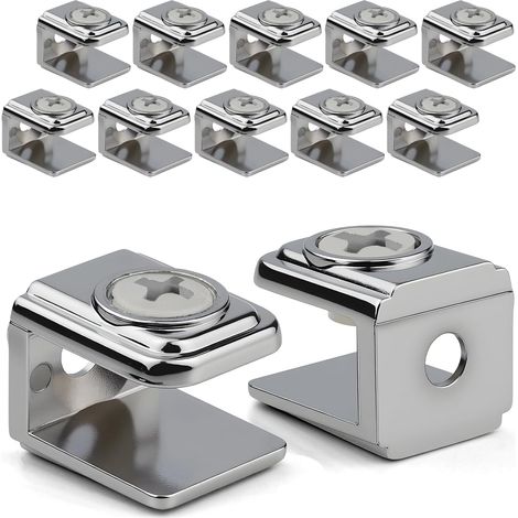 12 Pièces Support Etagere Verre Réglable Pince a Verre Pince Support en Alliage de Zinc Pinces pour Étagère pour Panneau de 5-10 mm Plaques Acryliques Tablettes Miroirs Cloisons de Bureau (1/5)
