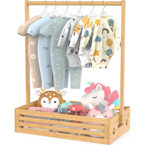 Porte-vêtements pour bébés pour tout-petits, portant à vêtements pour animaux de compagnie avec boîte de rangement et tige de suspension réglable pour chiens/chats, porte-vêtements de fête (1/5)
