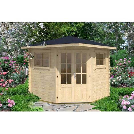 Alpholz 5-Eck Gartenhaus Modell Sunny-B Gartenhaus aus Holz, Holzhaus mit 28 mm Wandstärke, Blockbohlenhaus mit Montagematerial (1/5)