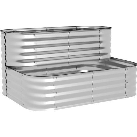 Fioriera rialzata a 2 livelli in acciaio zincato argentato 120x90x60 cm MODENUIT (1/5)