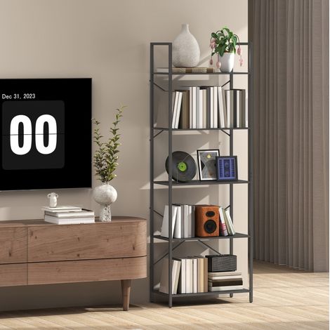 MEUBLIV Libreria industriale nera a 5 livelli in metallo 60 x 30 x 170,5 cm (1/5)