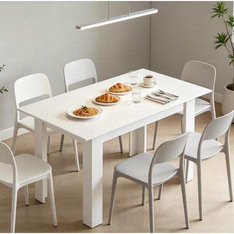 Mesa de comedor extensible 180x80x75 cm de MDF blanco, ahorro de espacio – MEUBLIV (1/5)