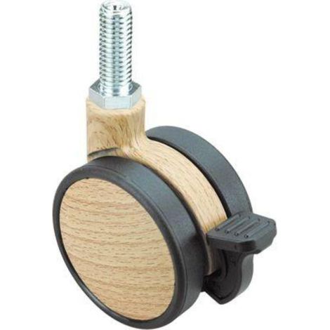 rueda giratora espiga roscada m8x15 freno 50dkmf50 nylon-madera haya (1/2)
