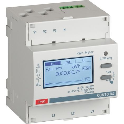 Contatore di energia attiva/reattiva trifase 4 fili 63A 230-400V con display per guida DIN CONTO D4-Pd IME CE4DF30PCL1