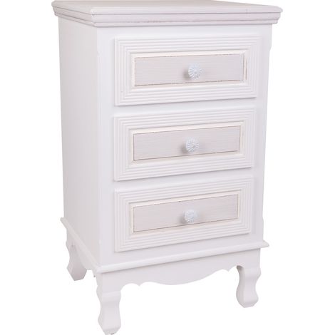 Mesita de noche de madera de 3 cajones blanco 41x33.5x68 (1/5)