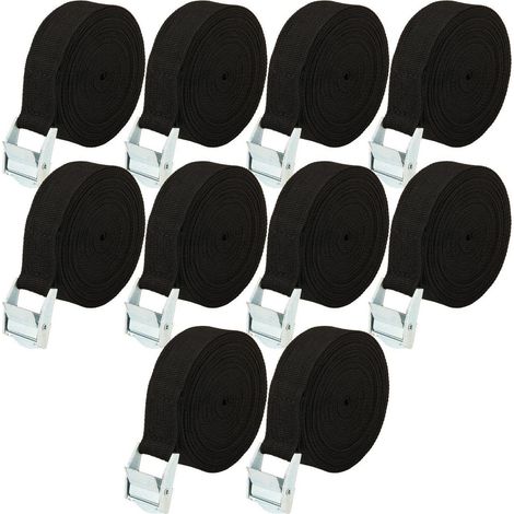 10er Set Spanngurte 5m mit Klemmschloss, 25mm Breite, Schwarz (1/5)