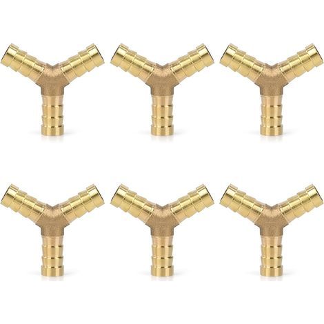 6 Pièces Raccords de Tuyau d'air Comprimé en Laiton de 10mm, Y en Forme, Connecteur de Tuyau de Carburant, Connecteur Barbelé pour Carburant, Air, Eau, Gazole (1/5)