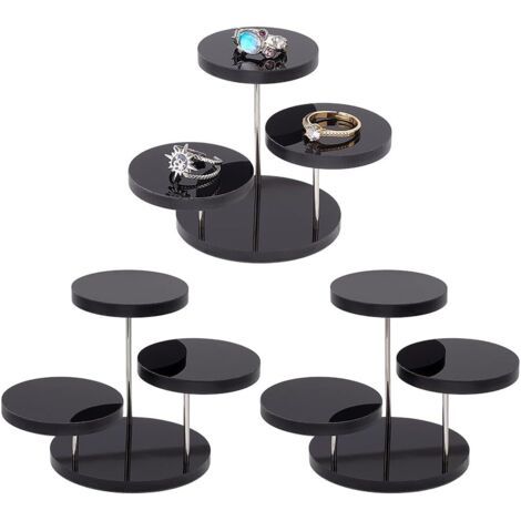 BUNTHAUS 3 Ensemble Présentoir Rond en Acrylique de 4.95cm de Diamètre, 3 Niveaux Support à Bijoux Rotatif en Acrylique Noir Support en Acrylique pour Figurines Gâteau Parfum Objets de Collection (1/5)