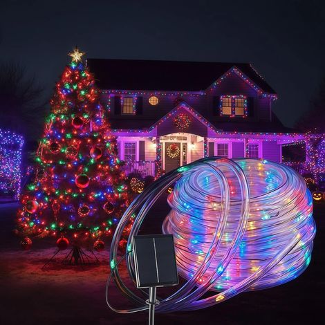 Guirlande lumineuse solaire étanche LED Guirlande lumineuse corde LED 200 LED 22M 72FT 8 modes télécommande Guirlande lumineuse tube (1/5)