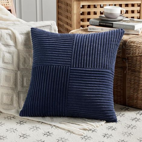 Lot de 1 Boho Housse de Coussin 40x40 Bleu foncé,à Motif Croisé Decoration Housses de Coussin en Velours Côtelé,Douillet Taie d'oreiller Housse Coussin Moderne pour Canapé Chambre Chaise Lit