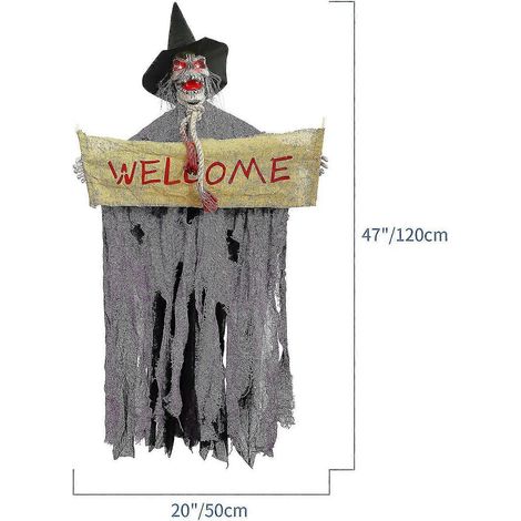 Halloween-Hexengeist zum Aufhängen mit leuchtenden Augen und gruseligen Soundeffekten, hängender Skelettgeist für Halloween-Dekorationen im Spukhaus (innen und außen) (1/3)