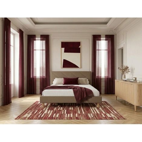 BOBOCHIC - Lit HELENA tissu velours lisse avec lattes massives 140x190 Marron (1/4)